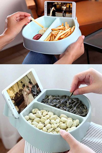 Binbirreyon Practical 2 Compartment Snack Bowl - Ra523 with Phone Stand
