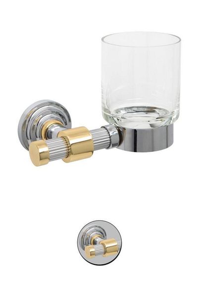 Maya Line Chrome Pvd Gold Mounted Toothbrush Holder Glass Brass