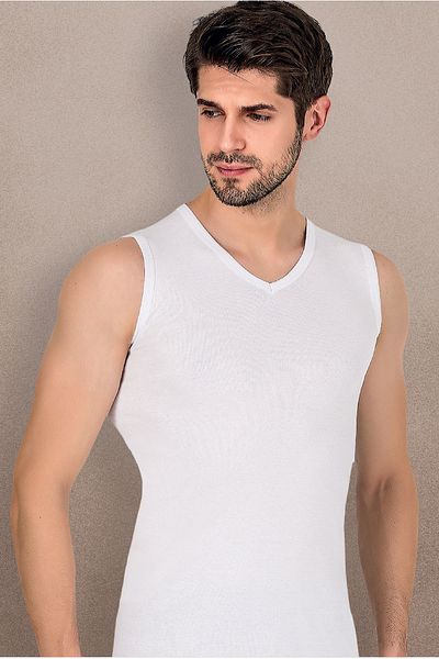 ali altun iç giyim 2021 Ribbed Men's Sleeveless V-Neck - 6 Pieces