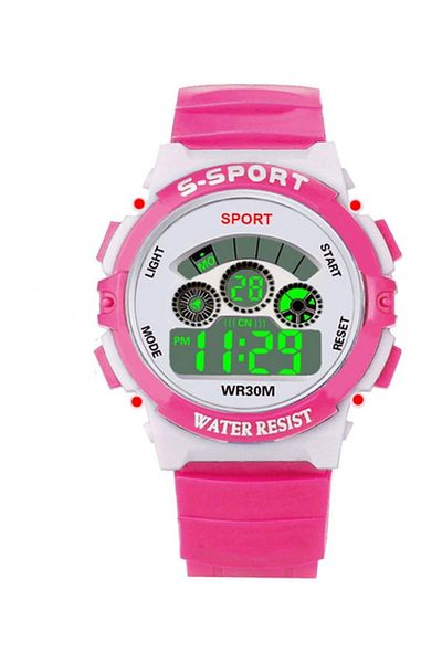 RoseRoi Digital Pink Sports Girl's Wristwatch with Colorful Luminous Stopwatch