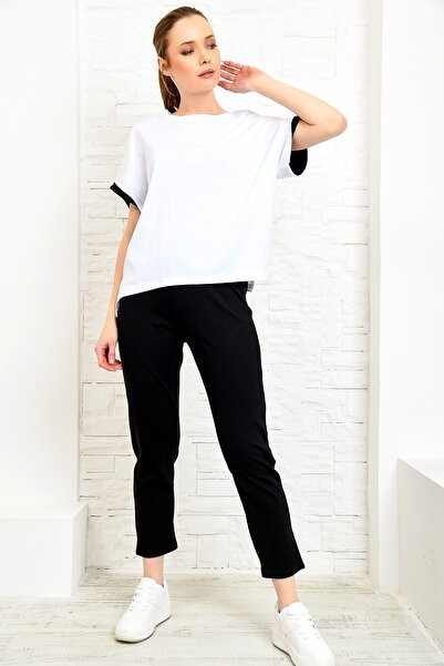 Trend Alaçatı Stili Dámský černý základní dvojitý oblek s krátkým rukávem ALC...