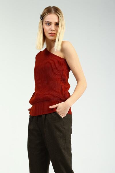 Collezione Kiremit Çapraz Omuz Detaylı Tek Kol Kadın Kazak