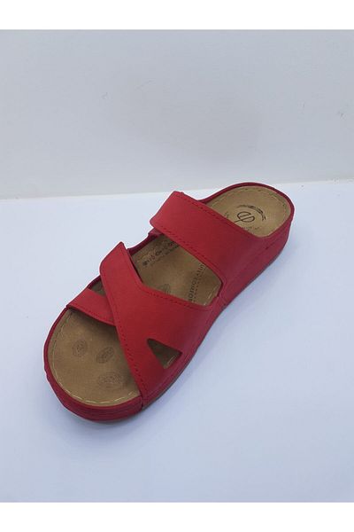 MULEX Women's Red Orthopedic Soft Sole Velcro Slippers