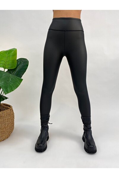 Hypnose Women's Black High Waist Steel Faux Leather Leggings