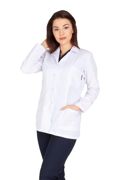 VEHBİ Women Doctor Teacher Apron Lab Pharmacist Nurse Coat Oversize Short Apr...