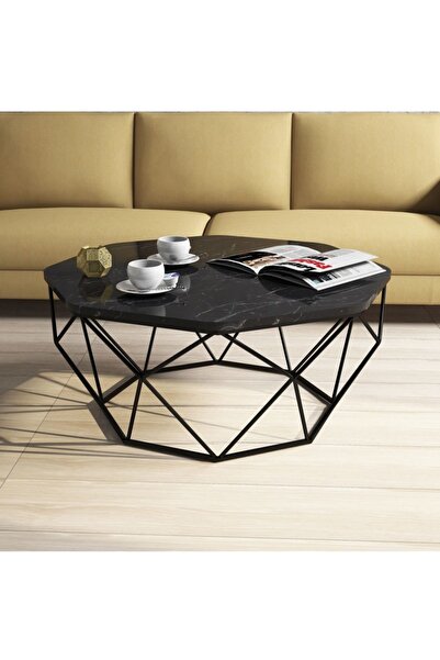 Variant Mobilya Diamond Metal Ayaklı Orta Sehpa - Mermer Siyah