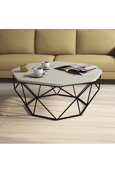 Variant Mobilya Diamond Metal Ayaklı Orta Sehpa - Krem