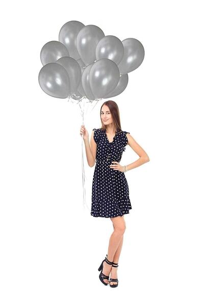 Parti dolabı بالون معدني باللون الرمادي الفضي 50 قطعة (عبوة من 50 قطعة)