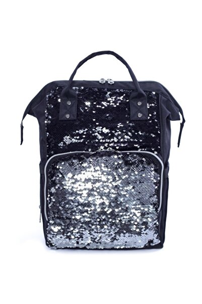 Ekrulin حقيبة ظهر للأطفال مزينة بالترتر باللون الأسود والفضي - رعاية الأم