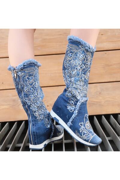 StarBlueMooN Kadın  Kot Bot Ayakkabı