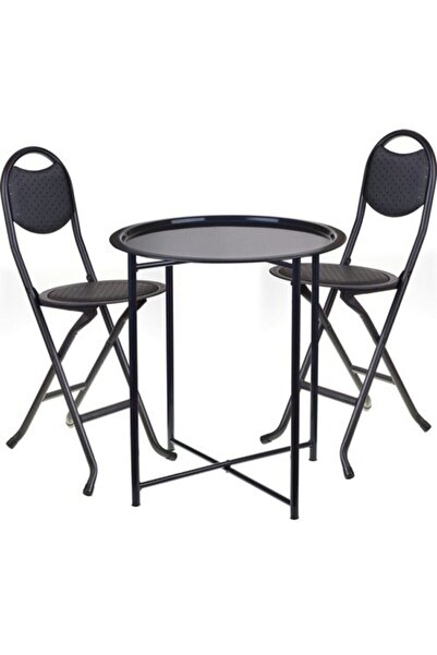 HASTUNÇ Katlanır Masa ve 2 Adet Katlanır Sandalye Kamp Seti Siyah