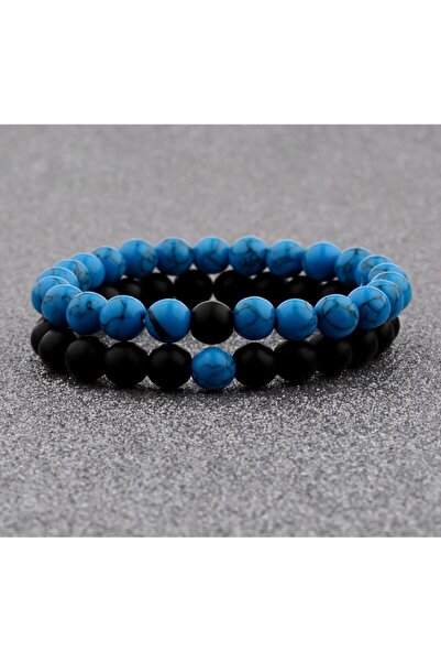 Kusakli مجموعة من سوار رجالي من الحجر الطبيعي من أونيكس هاولايت