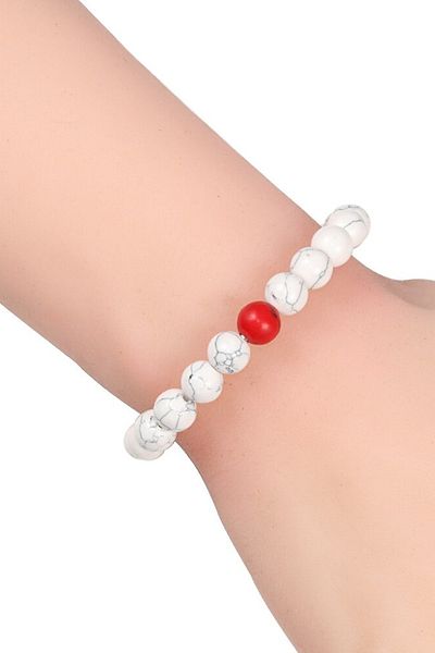 Kusakli White Howlite Natural Stone Women's Bracelet with Red Howlite Stones