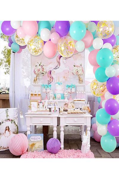 Parti dolabı Unicorn Birthday Balloon Chain Combination Purple-mint Green-pink-white