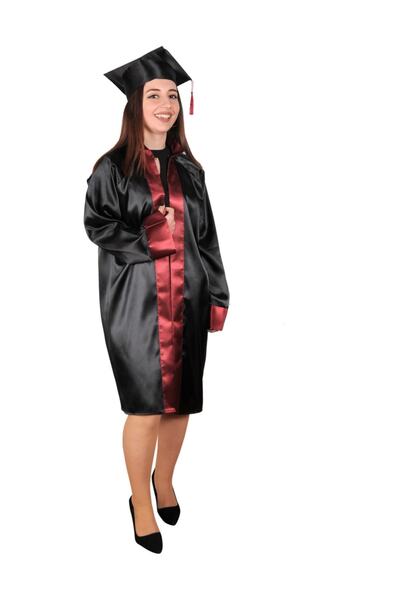 Mezuniyetshop Mezuniyet Cübbesi Lıse Siyah Bordo