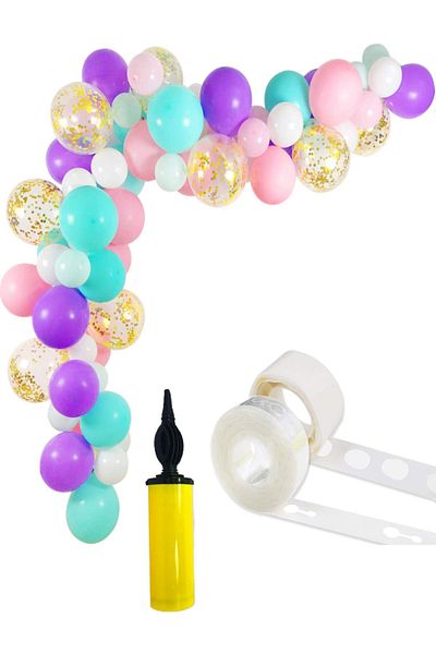 Parti dolabı Unicorn Birthday Balloon Chain Combination Purple-mint Green-pink-white