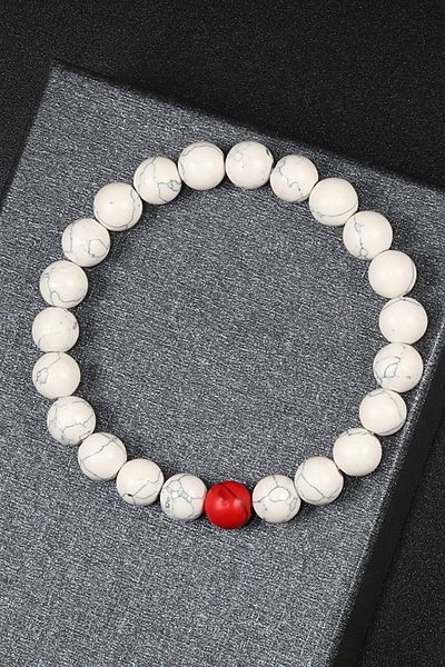 Kusakli White Howlite Natural Stone Women's Bracelet with Red Howlite Stones