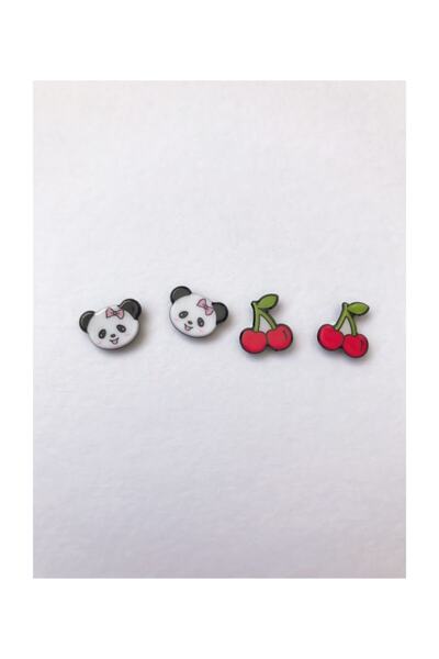 Yeşim Aksesuar Magnetic Children's Earrings, Cherry Earrings, Panda Children'...