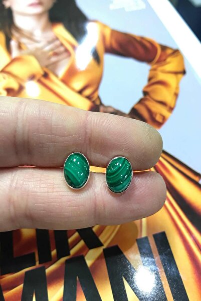 NSA SILVER Malahit Taşlı Gümüş Küpe 925 Ayar