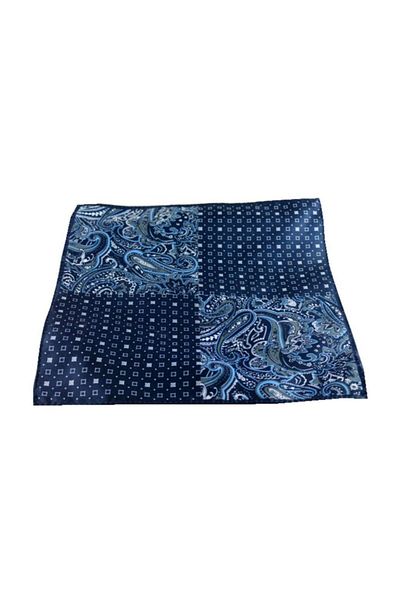 Brianze Navy Blue Checked and Shawl Pattern Handkerchief M-62