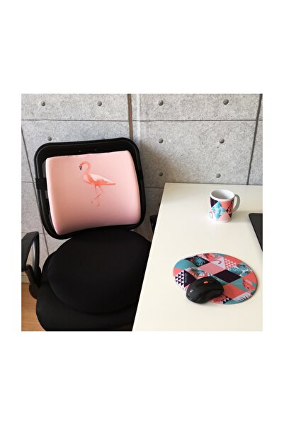 Officeküp Flamingo Cotton Candy Visco Bel Destek Yastığı Kupa Mouse Pad 3'lü Seti