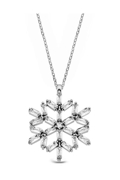 Argentum Concept 925 Ayar Gümüş Baget Taşlı Kar Tanesi Kolye