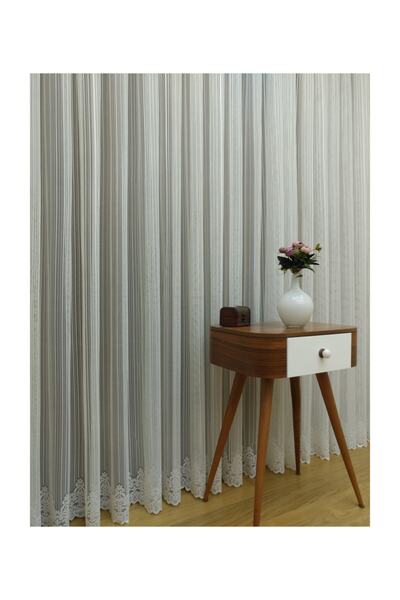 Esse Home Boyuna Çizgili Etek Ucu Desenli Tül Perde - Hc19528,  100x200 cm, S...