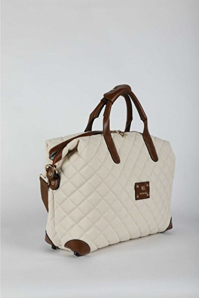 Miami Polo Large Size Ecru Luggage Style Hand and Shoulder Bag