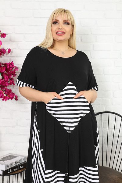 Kheos Τετράγωνη τσέπη φούστα ασύμμετρη και μπλοκ κοντομάνικο φόρεμα