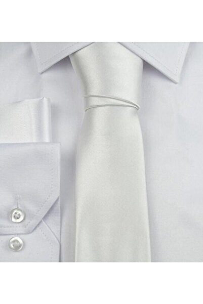 NACAR STORE Men's White Satin Tie and Handkerchief