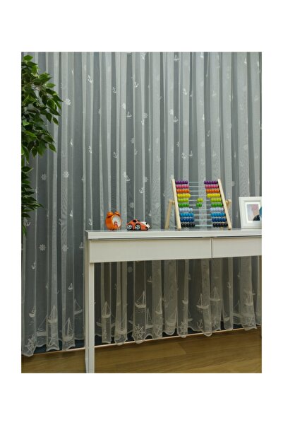 Esse Home Sailboat Anchor Patterned Children's Room Tulle Curtain, 100x260, Sparse Pleat, 1/2