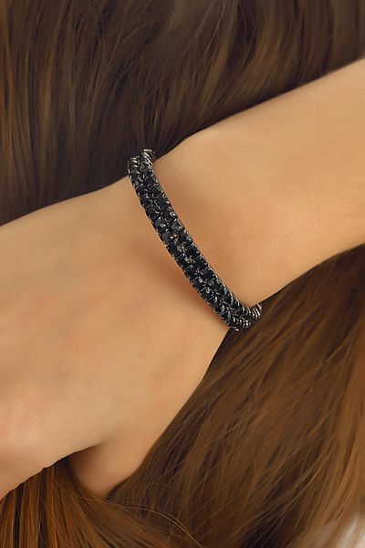 Duke Nickle Black Handcuff Bracelet with Zircon Stone