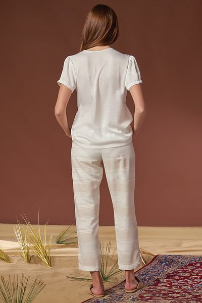 GİZZEY Ecru Women's Trousers Set - Short Sleeve