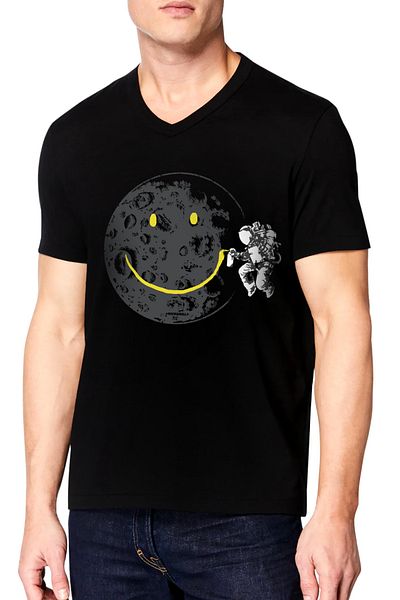 ROCKANDROLL Ανδρικό μπλουζάκι Graffiti Astronaut μαύρο με λαιμόκοψη με κοντό μανίκι