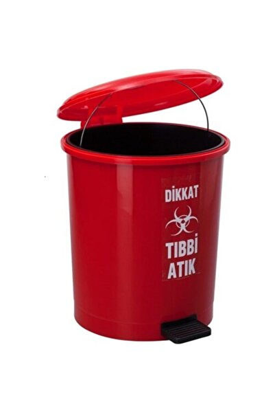 Safell Çift Kovalı Tıbbi Atık Çöp Kovası Pedallı 35 Litre - Kırmızı - Saplı I...