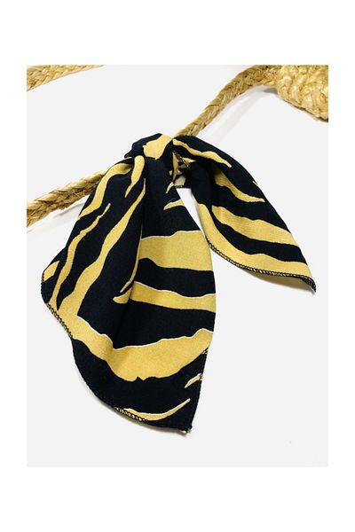 kubbe Zebra Patterned Brown Black Crepe Bag - Accessory Scarf