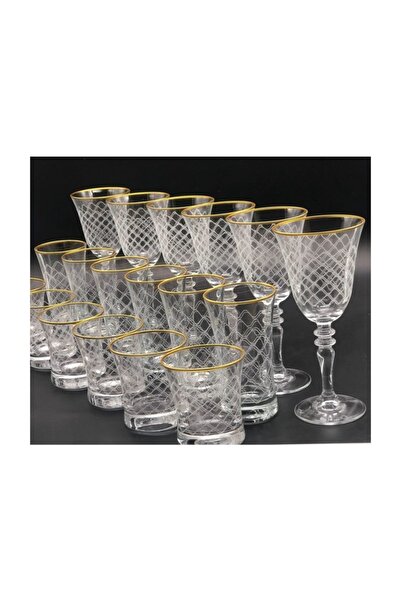AbkaKristal Paşabahçe Polo Dekor 18 Parça Bardak Seti