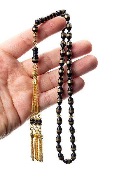 OTTOTESBİH 24k Altın Kaplama Gümüş Püsküllü 7x11mm Işlemeli Kuka Tesbih