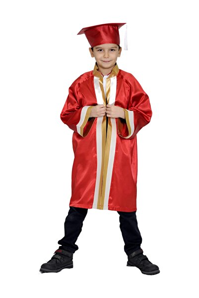 Mezuniyetshop Kep Cübbe Graduare Școala Primară Roșu Ecru Aur