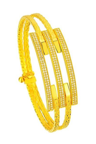 BİLEZİKHANE Kaburga Bilezik Desenli Incekol Taşlı 17,00 Gram 22 Ayar Altın