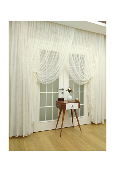 Esse Home Etek Ucu Desenli Özel Örme Dokulu Kruvaze Tül Perde, 150x260, Kravu...