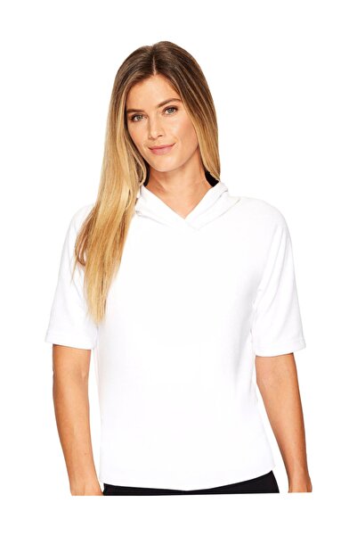 ROCKANDROLL Düz, Baskısız Basic Beyaz Kapşonlu Kısa Kollu Kadın T-shirt