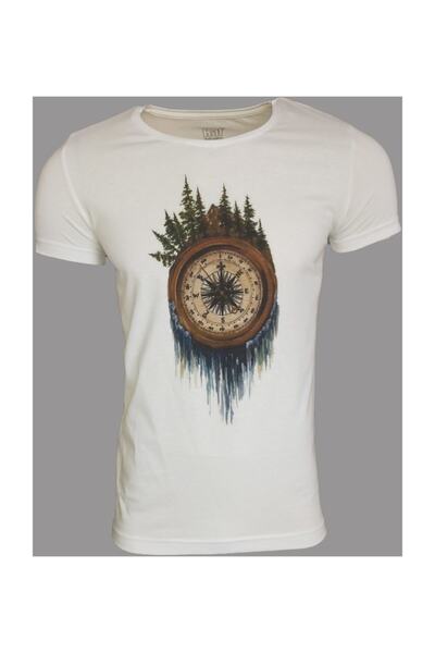 Raf Coll Tricou cu imprimeu alb pentru bărbați