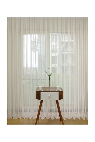 Esse Home 150x200 Lace Patterned Skirt Curtain - Sparse Pleat, 1/2