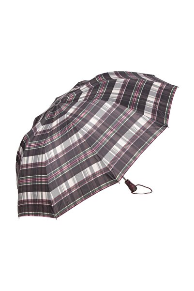 APRİL Snotline Kadın 10 Telli Şemsiye Ekose Desen Çok Renkli Siyah 32l