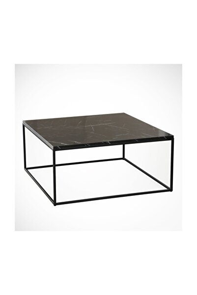 PASİFİC HOME Poly Kare Metal Orta Sehpa, Siyah Mermer