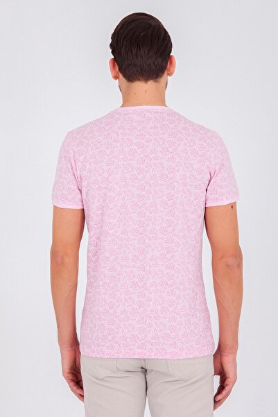 Hatemoğlu Рожева футболка з принтом, регулярного крою, з бавовняної тканини, з коміром-стійкою