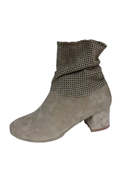 Elegan Küçük & Büyük Numara Bej Süet Hakiki Deri Salaş Yaka Bot