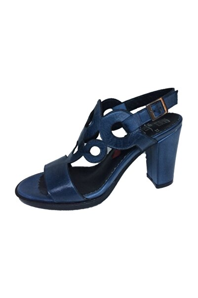 Elegan Küçük & Büyük Numara Mavi Hakiki Deri Platformlu Bantlı Kalın Topuk Sa...