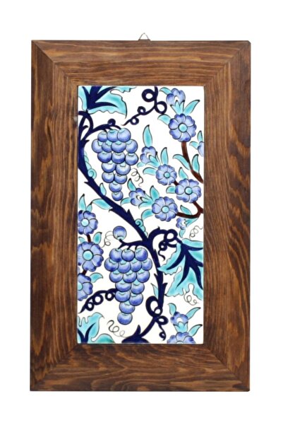 OTANTİK ÇİNİ Ahşap Çerçeve Osmanlı Üzüm Desen Çini Tablo